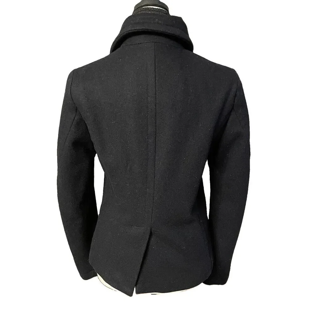 Superdry The Rookie Peacoat Jacket Black Wool Blend Double Breasted Women S